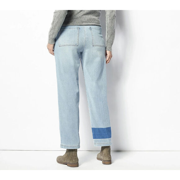 LOGO by Lori Goldstein Petite Knit Denim Shadow Patch Jeans- LIGHT WASH, 22WP - Picture 2 of 2